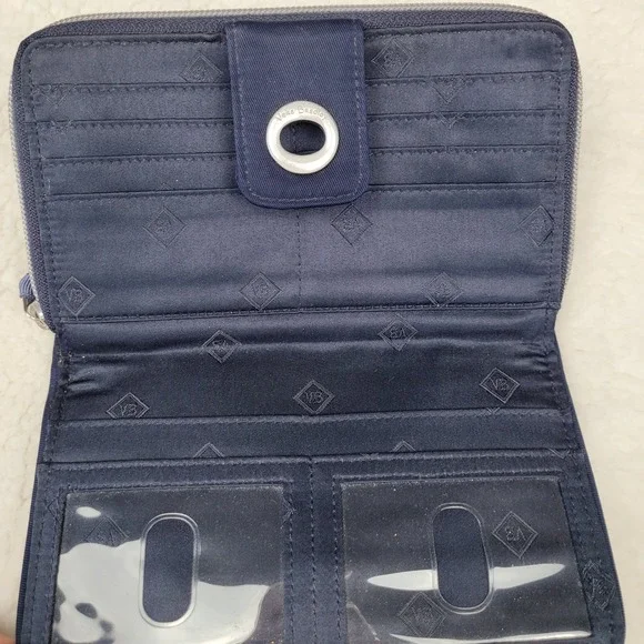 Vera Bradley Classic Navy Quilted Turnlock Wallet RFID Organizer Floral Interior - Picture 3 of 8